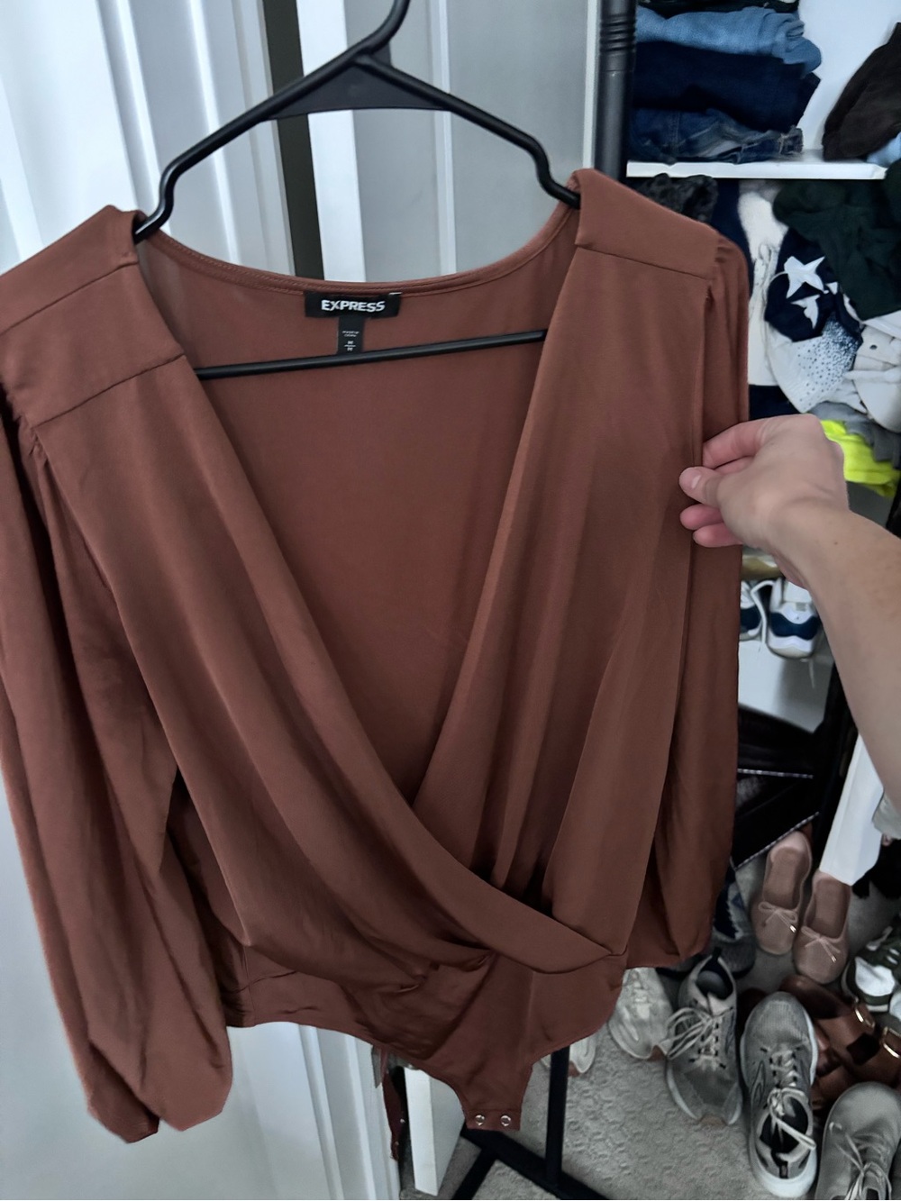 Express Women's Rust Brown Wrap-Front Blouse
